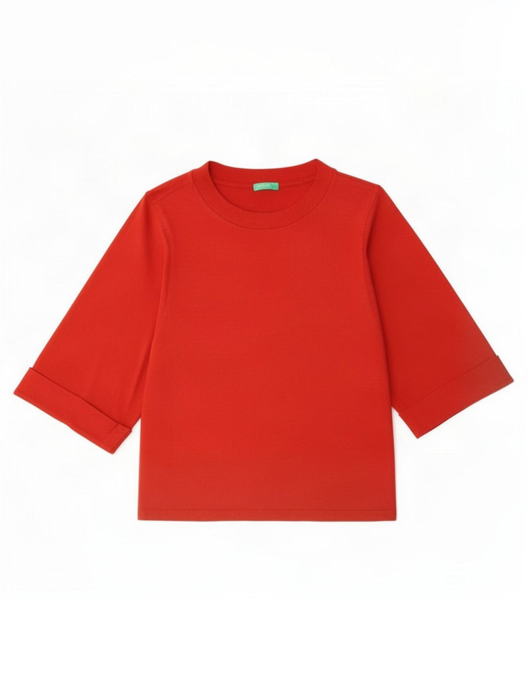 Benetton Damen-Top mit 3/4-Ärmeln, UK-Größe 14, Mittelrot