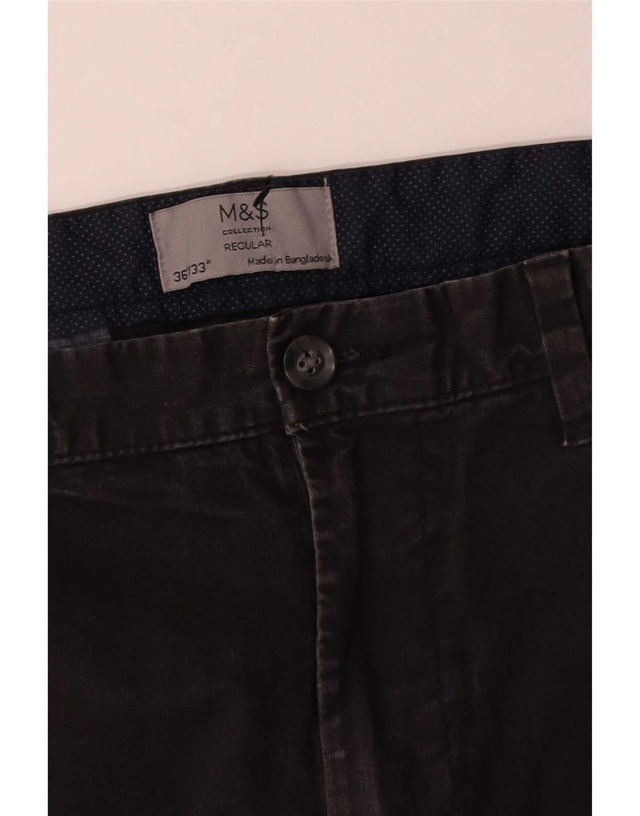 Marks & Spencer Mens Regular Fit Chino Trousers W36 L30 Black Cotton