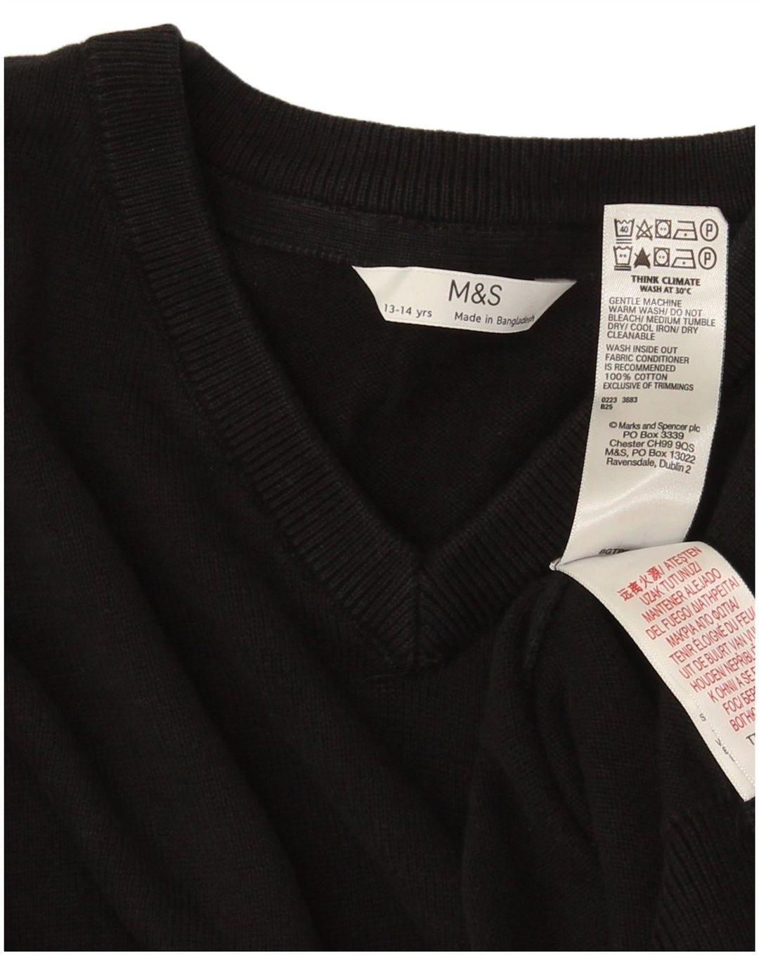 Marks & Spencer Boys V-Neck Jumper Sweater 13-14 Years Black Cotton