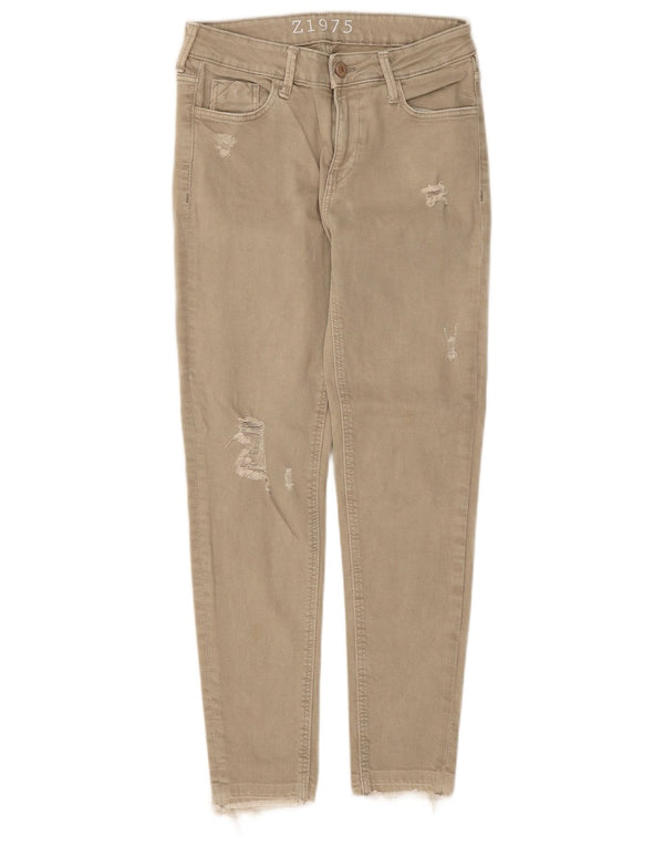 Zara Womens Distressed Skinny Jeans EU 34 2XS W24 L25 Beige Cotton