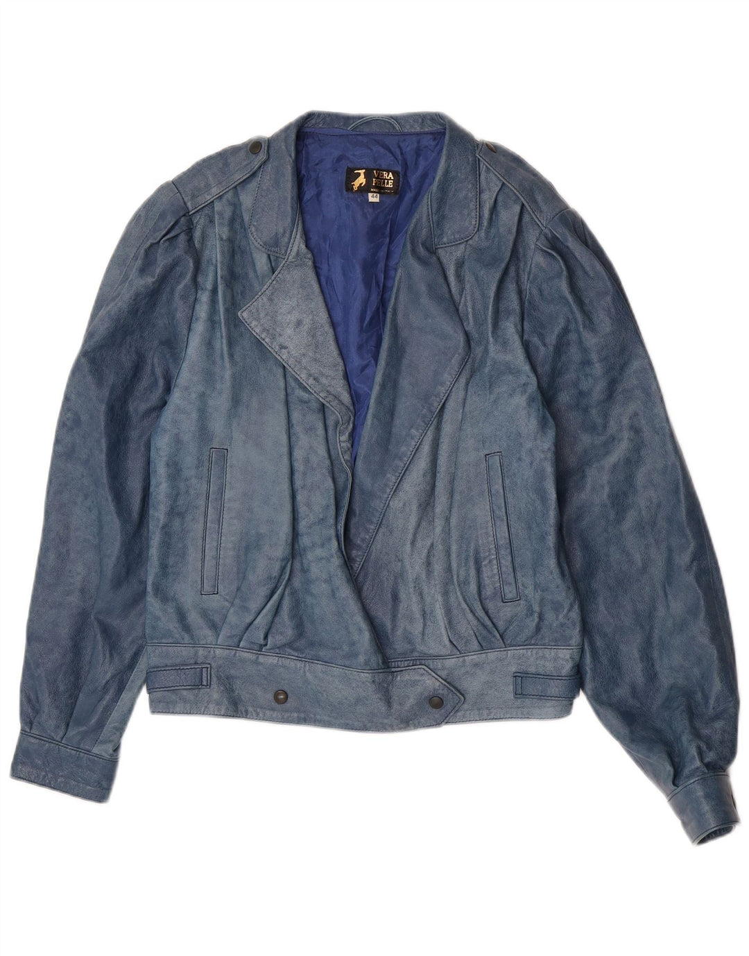 Vintage Womens Leather Jacket IT 44 Medium Blue Leather