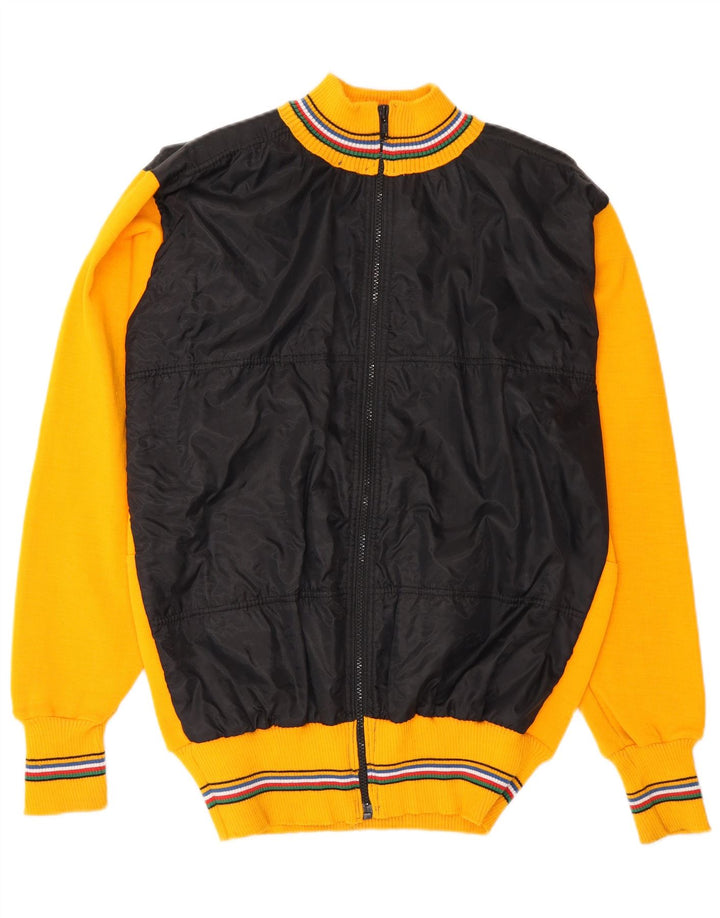 Vintage Mens Knit Bomber Jacket UK 38 Medium Yellow Colourblock Wool