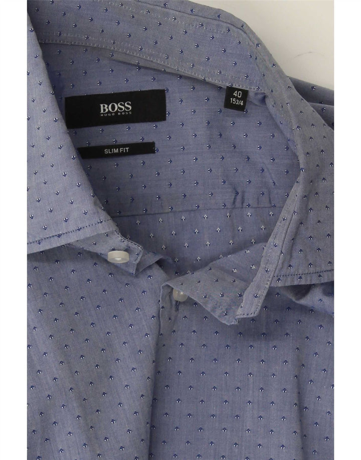 Hugo Boss Mens Slim Fit Shirt Size 15 3/4 40 Medium Blue Spotted