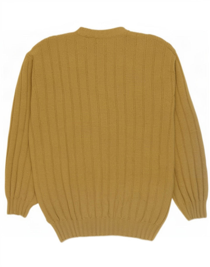 James Dillon Pull col V pour homme en laine vierge jaune Large