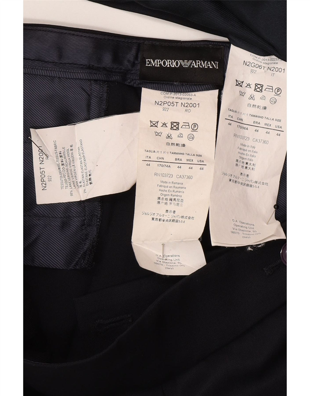 Emporio Armani Womens 2 Button 2 Piece Suit IT 44 Medium W30 L30 Navy Blue