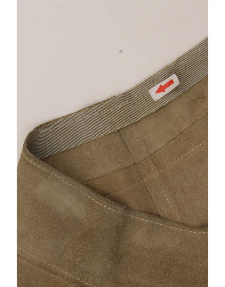 Vintage ženska mini suknja od brušene kože W28 srednje boje kaki kože