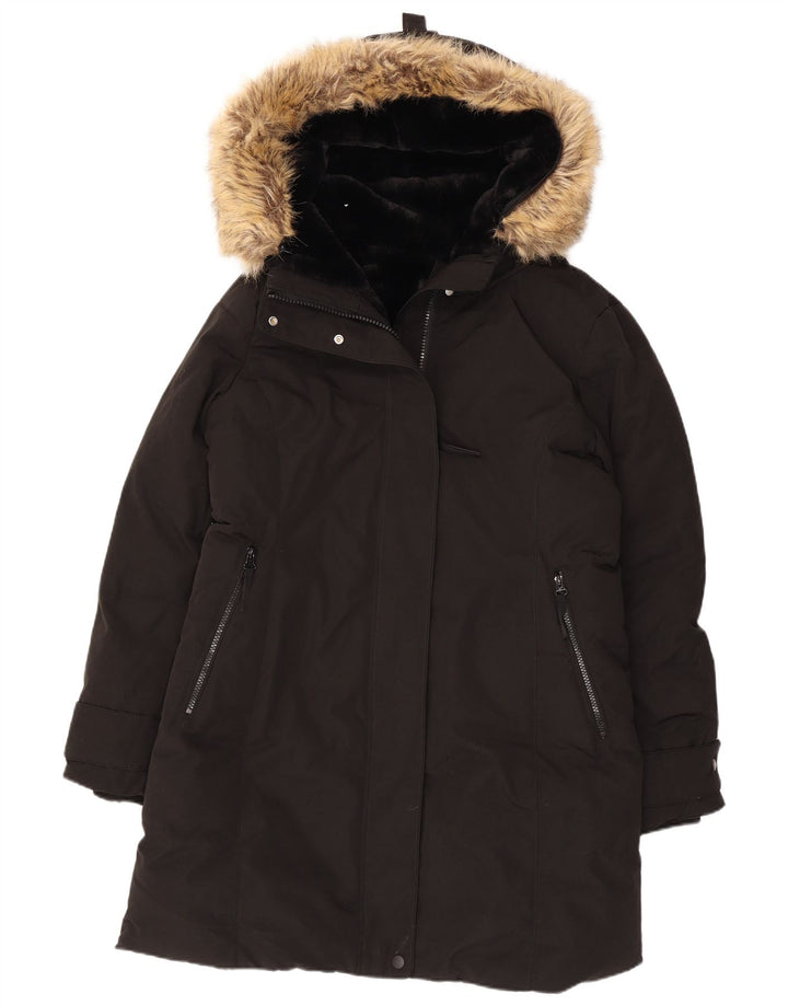 Zara Womens Hooded Padded Coat UK 16 Large Black Polyester