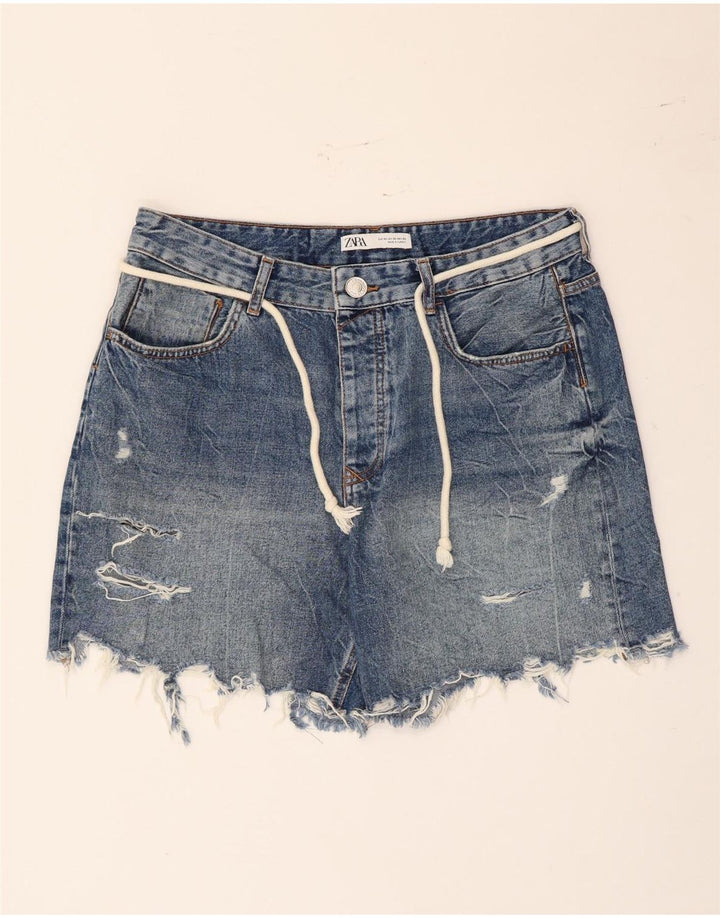 Zara Womens Distressed Denim Shorts EU 42 Large W32  Blue Cotton