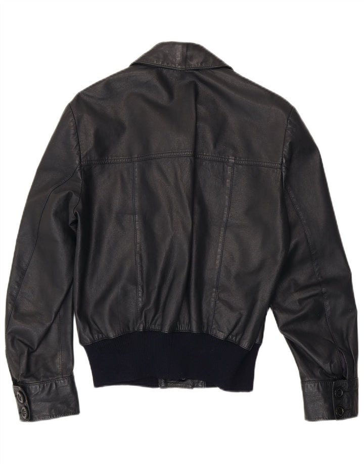Vintage Womens Bomber Leather Jacket UK 14 Medium Navy Blue Leather
