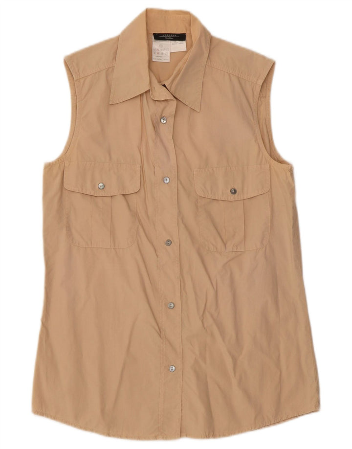 Max Mara Womens Weekend Sleeveless Shirt UK 10 Small Beige Cotton