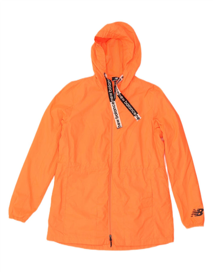NEW BALANCE Womens Graphic Hooded Rain Jacket UK 14 Medium Orange