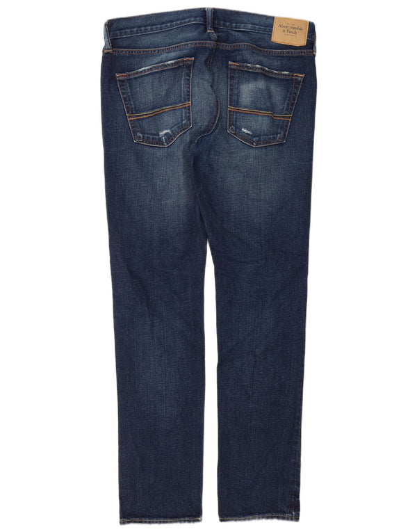 Abercrombie & Fitch Distressed Slim Jeans til mænd W34 L32 Marineblå bomuld