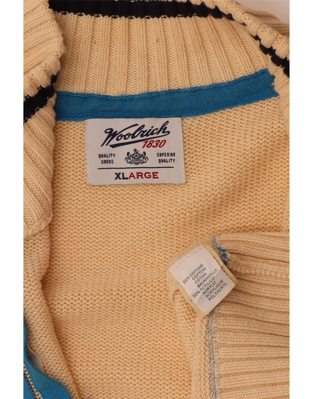WOOLRICH Mens Graphic Cardigan Sweater XL Beige Cotton