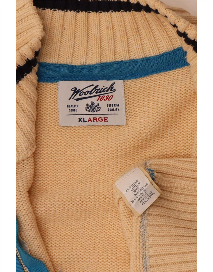 WOOLRICH Mens Graphic Cardigan Sweater XL Beige Cotton