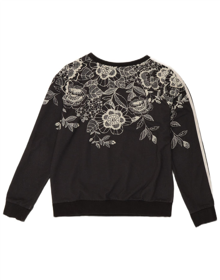 ADIDAS Womens Sweatshirt Jumper UK 10 Small Black Floral Polyester
