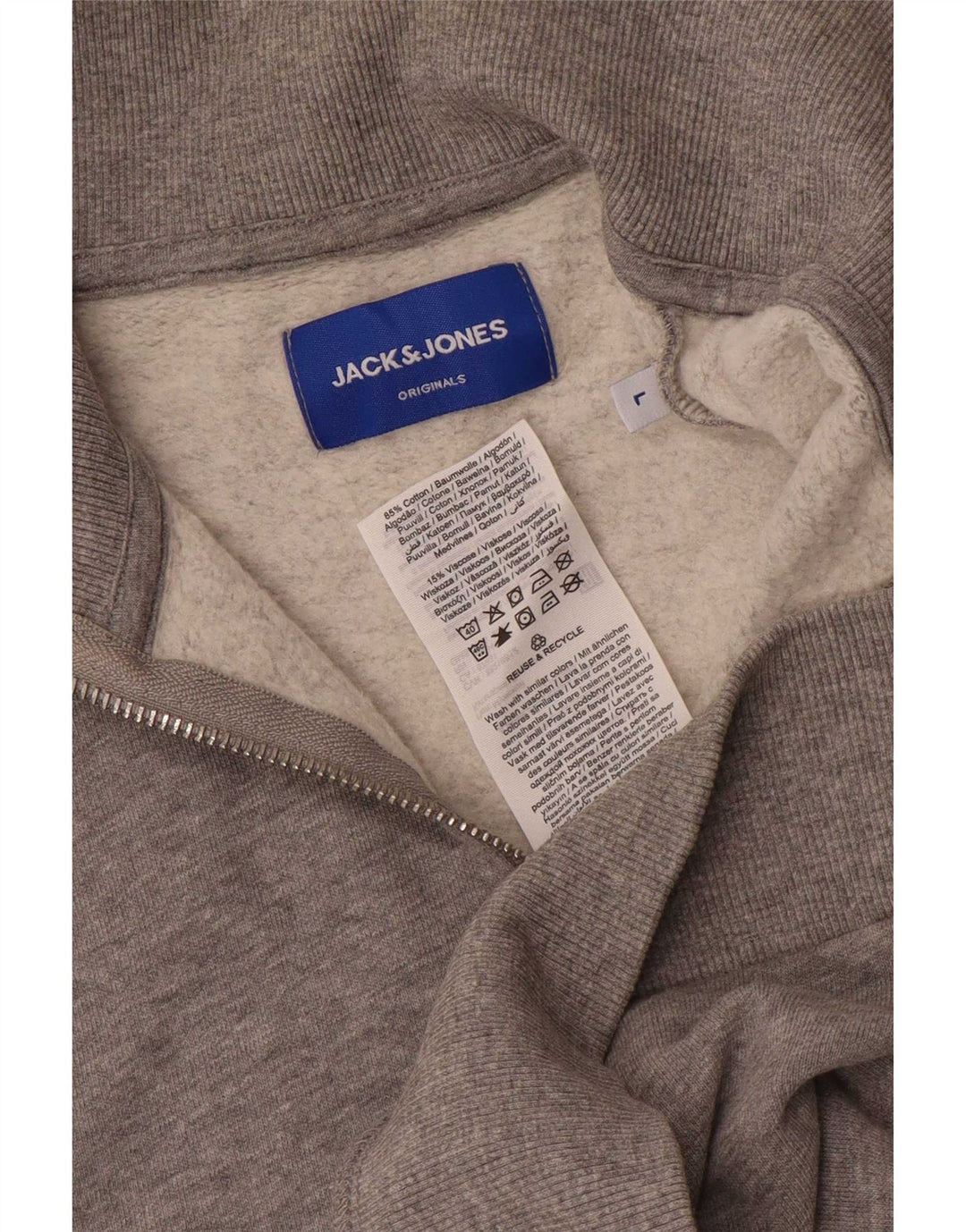 Jack & Jones Mens Graphic Zip Neck Sweatshirt Jumper Large Grey Flecked