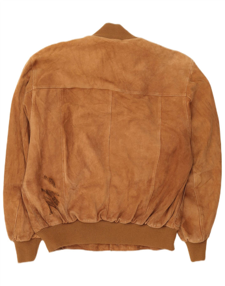 Vintage Mens Suede Bomber Jacket IT 54 2XL Brown Leather