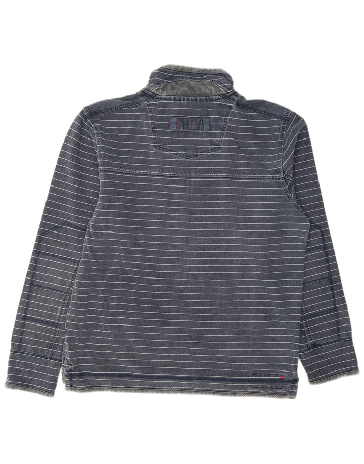 Felpa da uomo con collo con zip Fat Face, maglione medio, cotone a righe blu navy