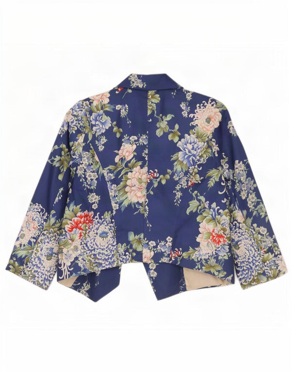 Zara Womens 3/4 Sleeve Open Bolero Jacket UK 10 Small Blue Floral Polyester