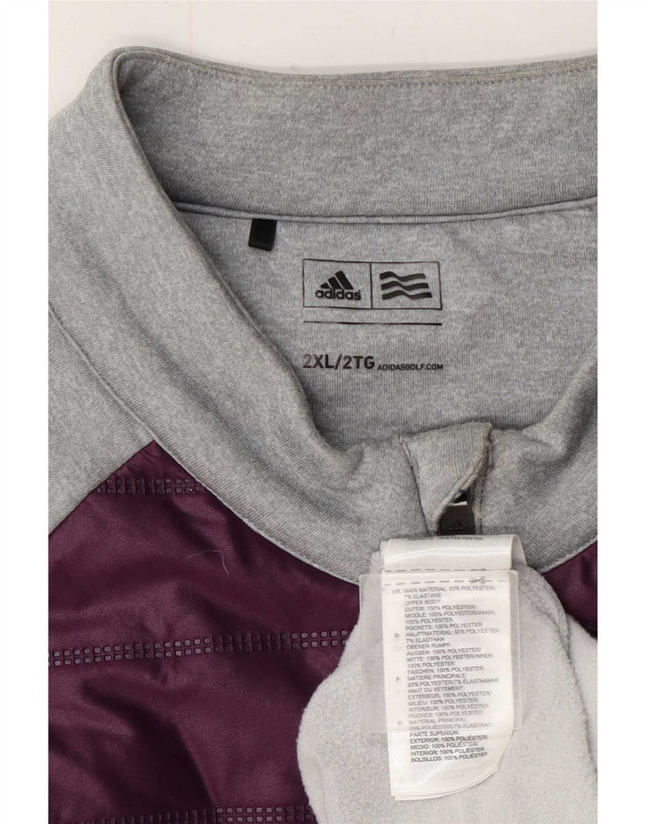 Adidas Mens Zip Neck Pullover Tracksuit Top 2XL Grey Colourblock Polyester