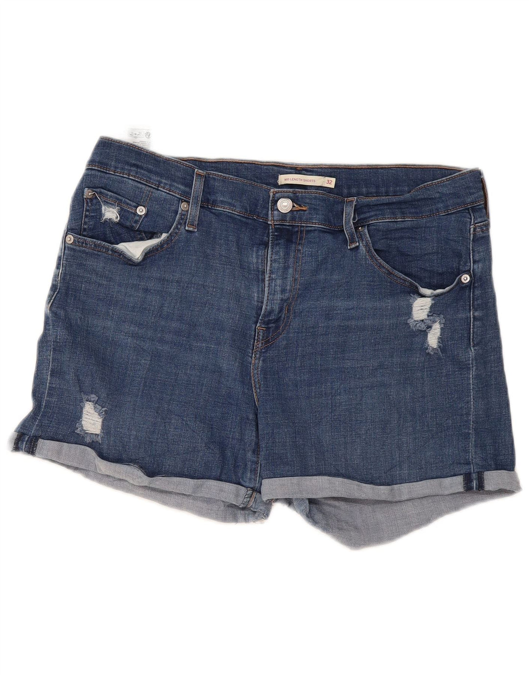 Levi's Damen-Jeansshorts im Distressed-Look, Größe W32, groß, aus blauer Baumwolle