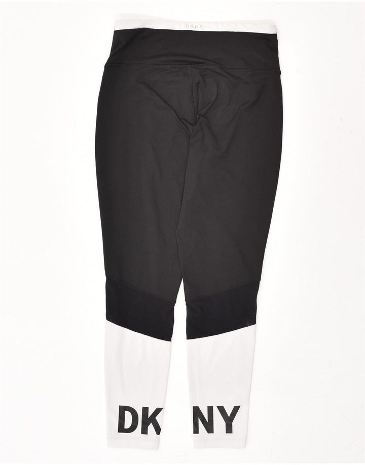 DKNY Womens Graphic Leggings UK 8 Small Black Colourblock Nylon | Vintage Dkny | Thrift | Second-Hand Dkny | Used Clothing | Messina Hembry 