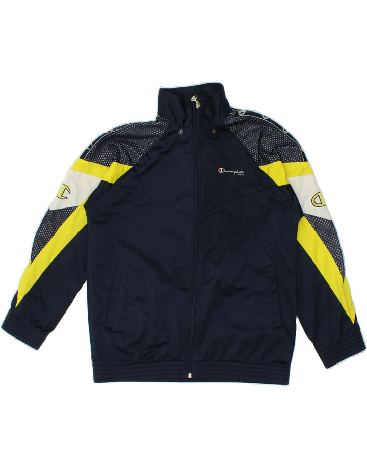 CHAMPION Boys Tracksuit Top Jacket 11-12 Years Navy Blue Colourblock Vintage Champion and Second-Hand Champion from Messina Hembry 