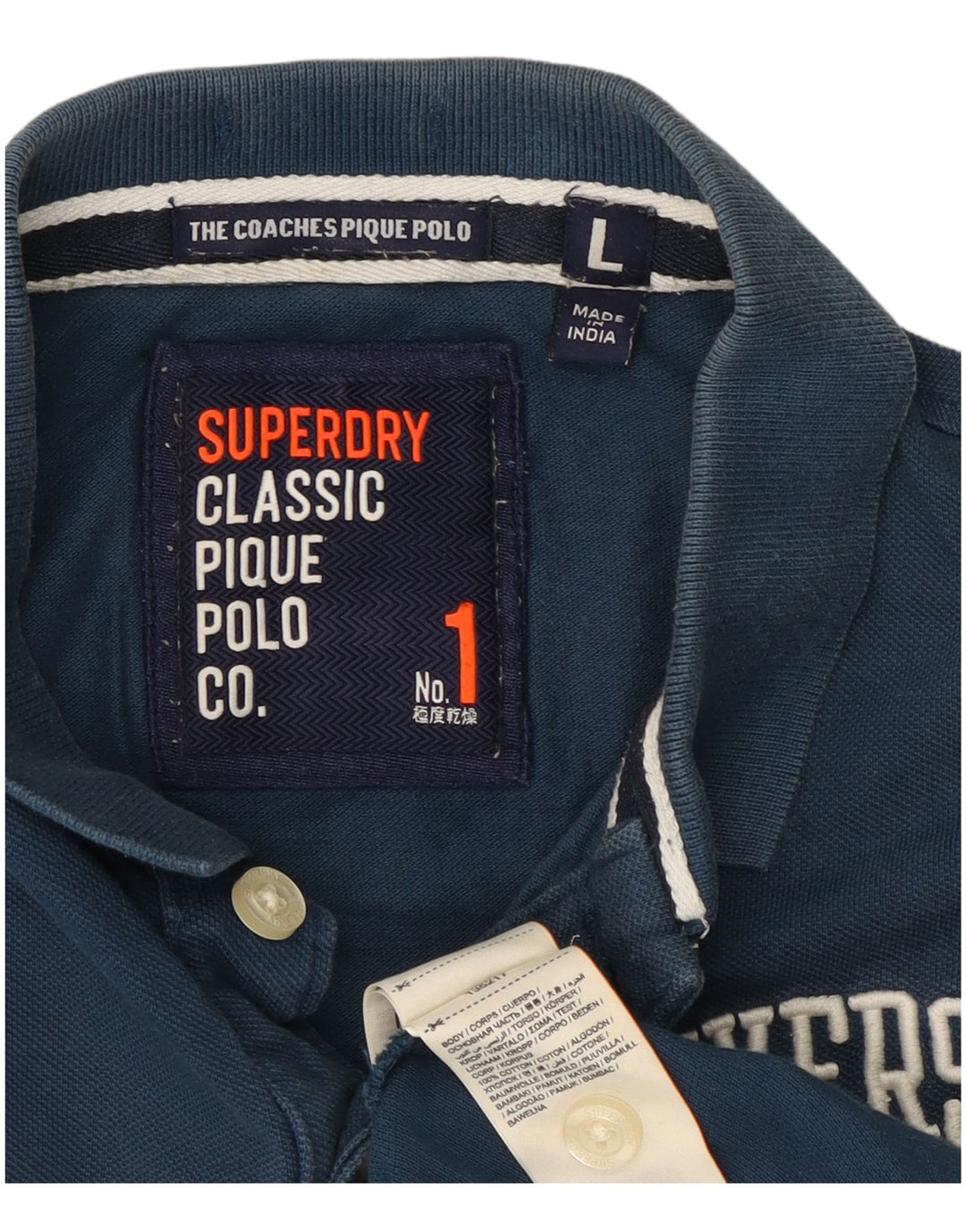 Superdry Mens Graphic Polo Shirt Large Blue Cotton