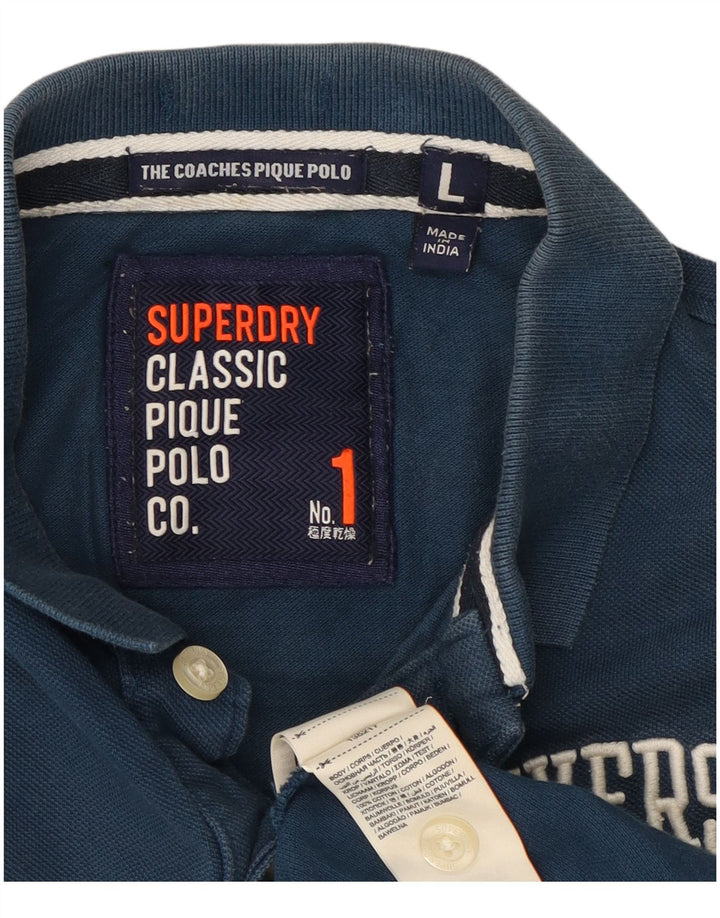Superdry Mens Graphic Polo Shirt Large Blue Cotton