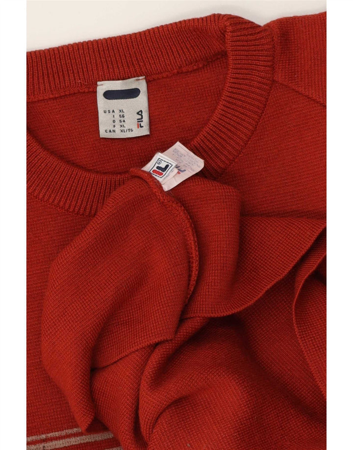 Fila Herre Crew Neck Jumper Sweater XL Rød Colourblock Uld