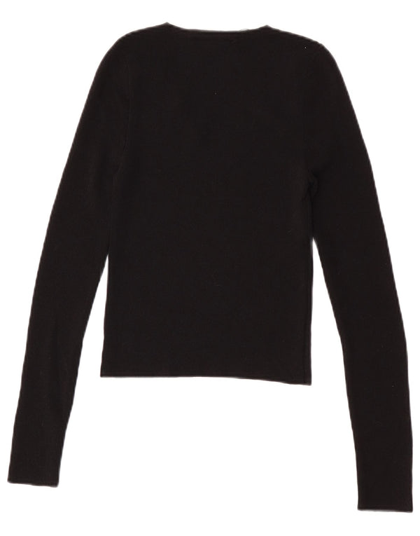 Zara Damen Crop Top Langarm UK 8 Small Schwarz Polyamid