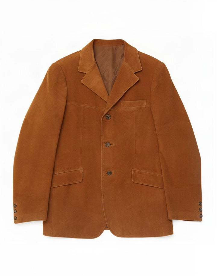 Jaqueta blazer masculina vintage de camurça com 3 botões IT 50 grande marrom