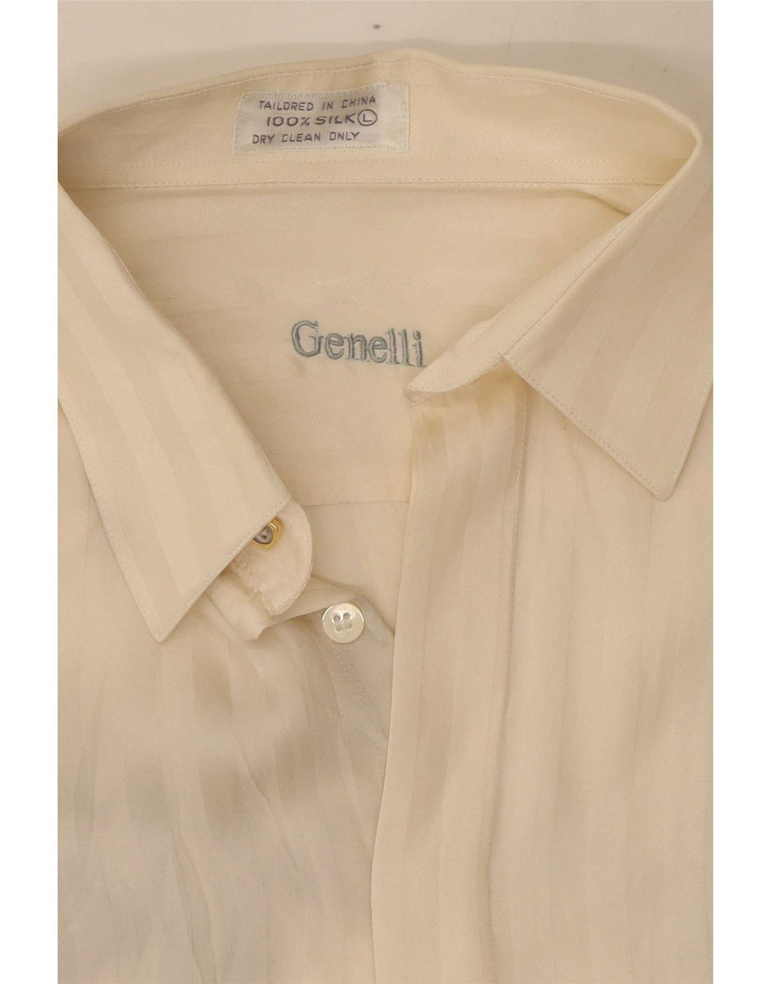 Genelli Womens Shirt Blouse UK 16 Large Off White Striped Silk