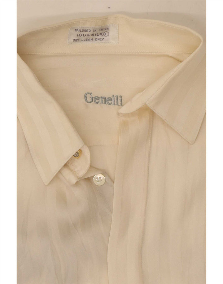 Genelli Womens Shirt Blouse UK 16 Large Off White Striped Silk