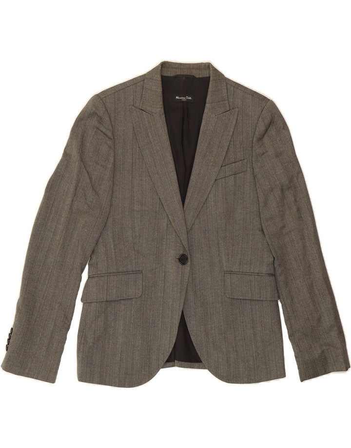 MASSIMO DUTTI Womens 1 Button Blazer Jacket EU 44 XL Grey Pinstripe Wool Vintage Massimo Dutti and Second-Hand Massimo Dutti from Messina Hembry 