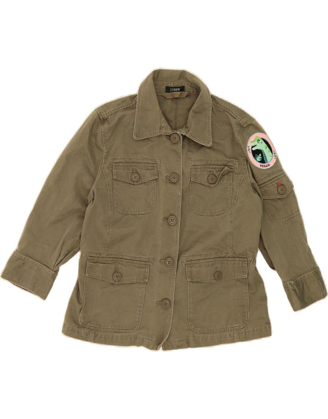 J. CREW Womens 3/4 Sleeve Utility Jacket UK 14 Medium Khaki Cotton Vintage J. Crew and Second-Hand J. Crew from Messina Hembry 
