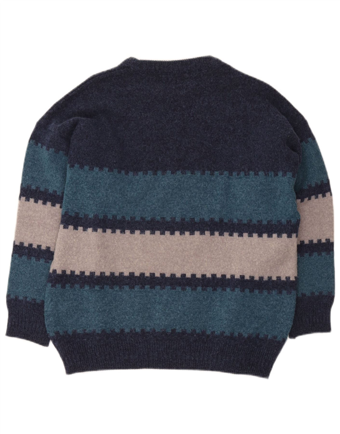 Vintage Mens Crew Neck Jumper Sweater IT 50 Medium Navy Blue Geometric