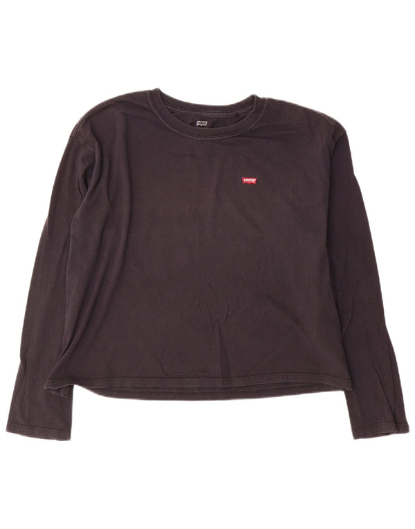 Levi's Damen Crop Top Langarm UK 14 Medium Marineblau Baumwolle