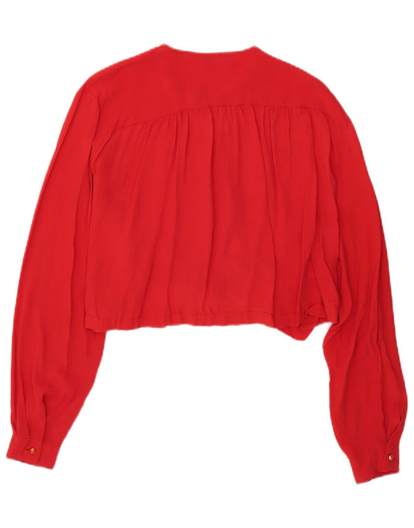 vintage Womens Crop Chemise surdimensionnée Blouse UK 16 Grand Rouge
