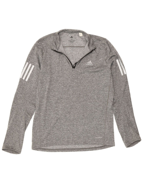 Adidas Aeroready Zip Neck Top manica lunga da uomo piccolo grigio sportivo chiazzato