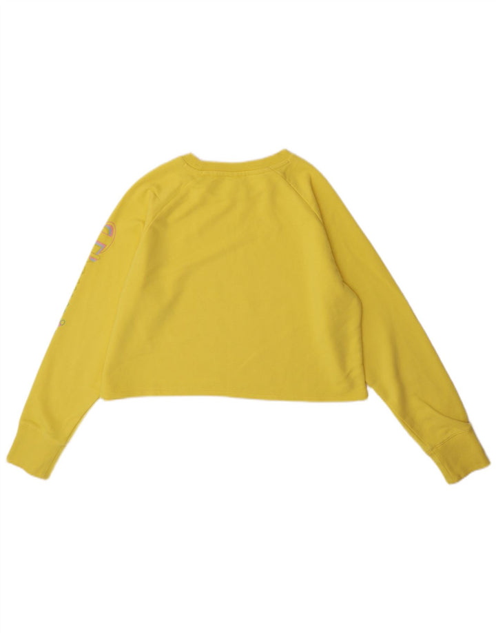 Champion Womens Crop Graphic Sweatshirt Jumper UK 14 Medium Yellow