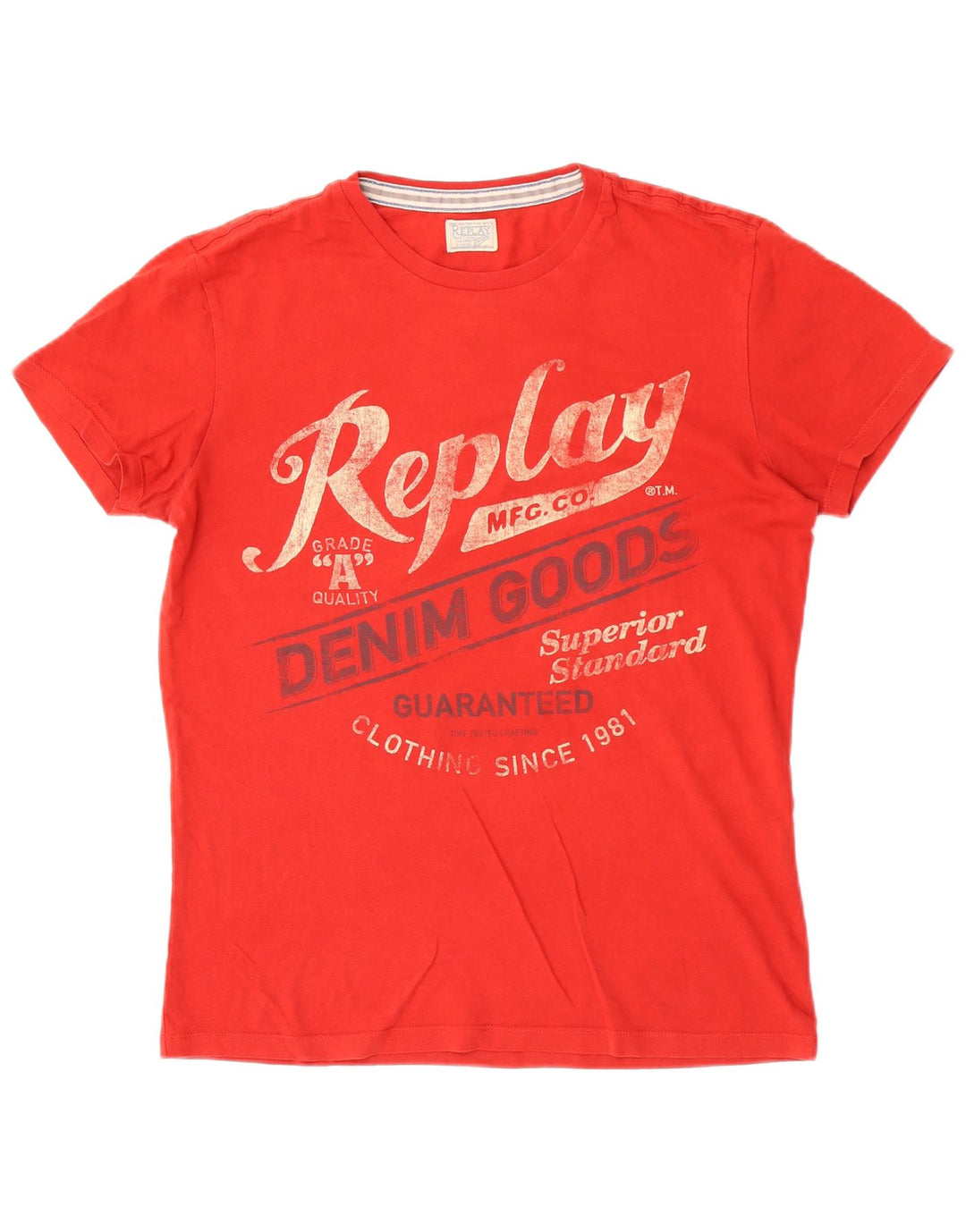 Replay Herre Grafisk T-Shirt Top Medium Rød
