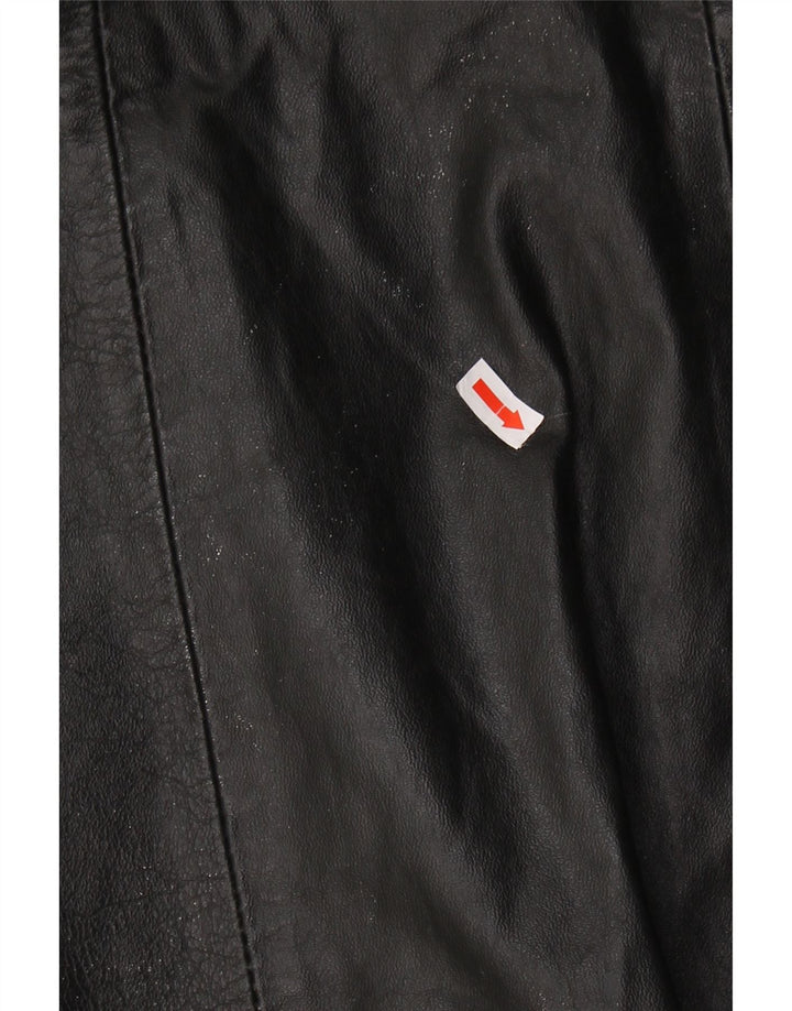 VINTAGE Womens Leather Coat UK 10 Small Black Leather