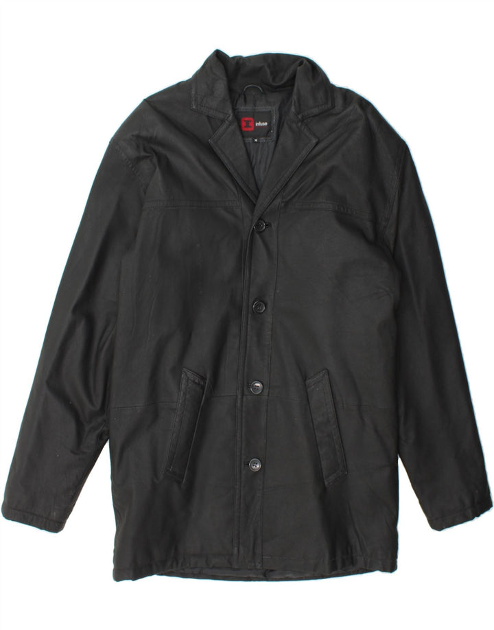 VINTAGE Mens Leather Coat UK 38 Medium Black Leather Vintage Vintage and Second-Hand Vintage from Messina Hembry 