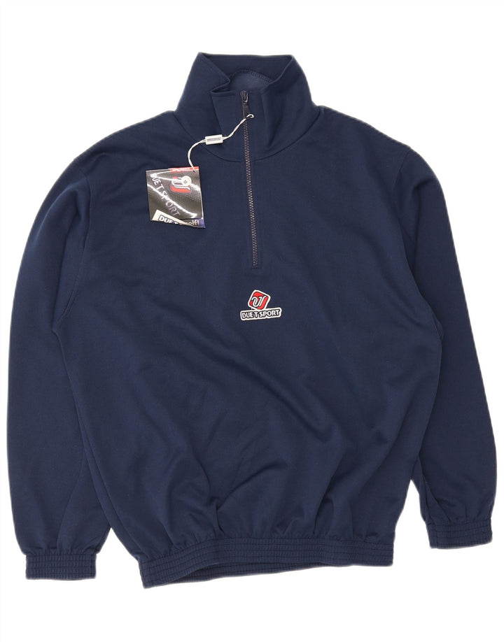 Vintage Mens Zip Neck Sweatshirt Jumper Medium Navy Blue