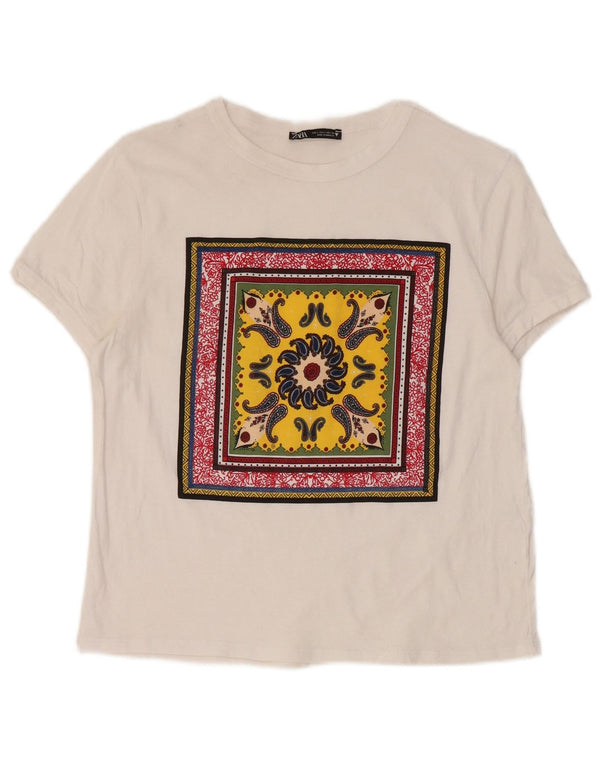 Zara Womens Graphic T-Shirt Top UK 14 Grand Blanc Paisley Coton
