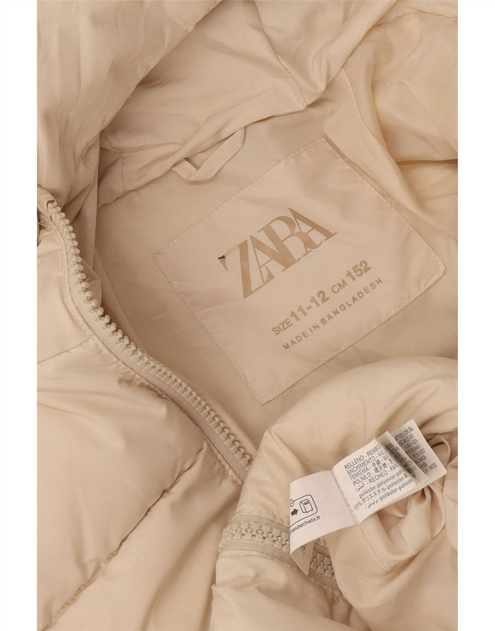 Zara Girls Hooded Padded Jacket 11-12 Years Beige Polyester