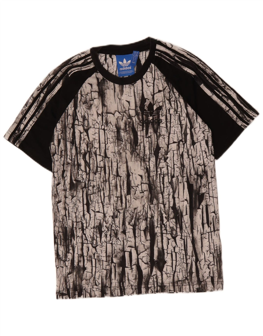 ADIDAS Herre abstrakt mønster grafisk T-shirt top XS sort polyester