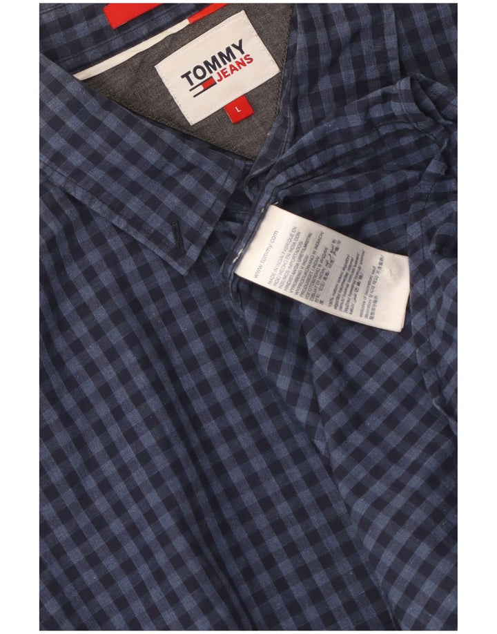 Tommy Hilfiger Mens Regular Fit Shirt Large Navy Blue Gingham Cotton