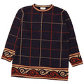 EMRECO Womens Crew Neck Jumper Sweater UK 14 Medium Navy Blue Check
